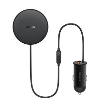 Беспроводное автомобильное зарядное устройство Baseus CW01 Magnetic Wireless Charging Car Mount 40W с функцией MagSafe и Qi 15W+USB 25W Черный