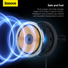 Беспроводное автомобильное зарядное устройство Baseus CW01 Magnetic Wireless Charging Car Mount 40W с функцией MagSafe и Qi 15W+USB 25W Черный
