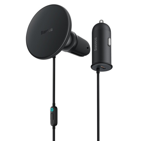 Беспроводное автомобильное зарядное устройство Baseus CW01 Magnetic Wireless Charging Car Mount 40W с функцией MagSafe и Qi 15W+Type-C 25W Черный