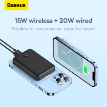 УМБ Baseus Magnetic Mini Wireless Fast Charge 2in1 10000mAh 20W 2.4A QC3.0+PD3.0 с Беспроводной зарядкой Qi 15W Черный