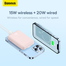 УМБ Baseus Magnetic Mini Wireless Fast Charge 2in1 10000mAh 20W 2.4A QC3.0+PD3.0 с Беспроводной зарядкой Qi 15W Розовый
