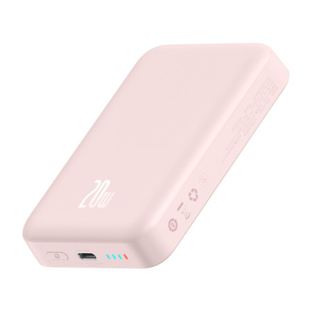 УМБ Baseus Magnetic Mini Wireless Fast Charge 2in1 10000mAh 20W 2.4A QC3.0+PD3.0 с Беспроводной зарядкой Qi 15W Розовый
