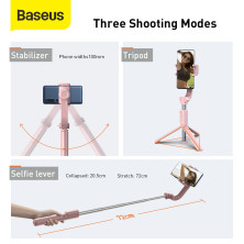 Селфи-монопод Baseus Lovely Uniaxial 3in1 с функцией штатива стабилизатором и пультом Bluetooth Розовый