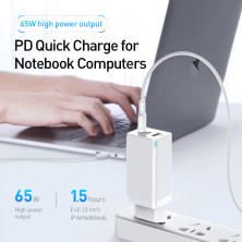 Сетевое зарядное устройство Baseus Quick GaN Travel QC4.0+PD3.0 65W USB+2Type-C 5A Белый