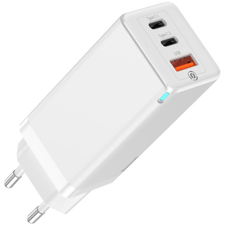 Сетевое зарядное устройство Baseus Quick GaN Travel QC4.0+PD3.0 65W USB+2Type-C 5A Белый