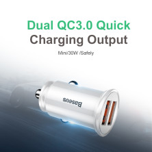 Автомобильное зарядное устройство Baseus Circular Plastic QC 3.0 30W 2USB 5A Серебристый