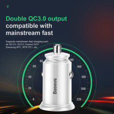 Автомобильное зарядное устройство Baseus Circular Plastic QC 3.0 30W 2USB 5A Серебристый