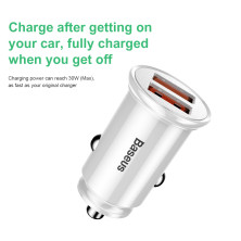 Автомобильное зарядное устройство Baseus Circular Plastic QC 3.0 30W 2USB 5A Серебристый