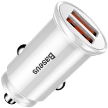 Автомобільний зарядний пристрій Baseus Circular Plastic QC 3.0 30W 2USB 5A Сріблястий