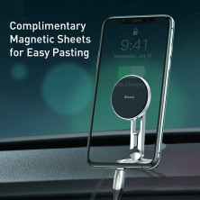 Автодержатель для телефона магнитный Baseus Hollow Magnetic с держателем для провода на торпедо Серебристый