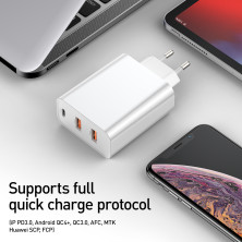 Сетевое зарядное устройство Baseus PPS three output quick charge QC4.0+PD3.0 60W 2USB+Type-C 6A Белый