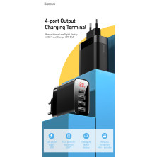 Сетевое зарядное устройство Baseus Mirror Travel Digital Display 30W 4USB 6A Черный