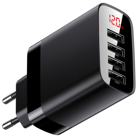 Сетевое зарядное устройство Baseus Mirror Travel Digital Display 30W 4USB 6A Черный