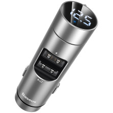 FM-трансмітер Baseus Energy Column 2в1 MP3 Car Charger Bluetooth 5.0 2USB (3.1A) 15W Сріблястий