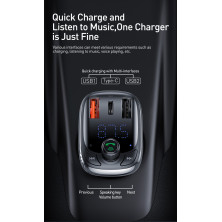 FM-трансмиттер Baseus T-Typed MP3 Car Charger S-13 Bluetooth 5.0 2USB(3.4A) + 1Type-C(5А) QC3.0 / QC4.0 36W Черный