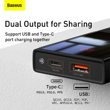 УМБ Baseus Super Mini 10000mAh 22.5W 5A с технологией QC3.0+PD3.0 + Кабель USB to Type-C Черный