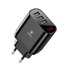 Мережевий зарядний пристрій Baseus Mirror Travel Digital Display 3USB 3.4A Чорний