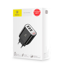 Мережевий зарядний пристрій Baseus Mirror Travel Digital Display 3USB 3.4A Чорний