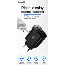 Мережевий зарядний пристрій Baseus Mirror Travel Digital Display 3USB 3.4A Чорний