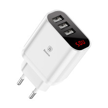 Сетевое зарядное устройство Baseus Mirror Travel Digital Display 3USB 3.4A Белый