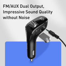Bluetooth Baseus Streamer AUX/FM MP3 WAV авто адаптер ресивер магнитолы 2USB(3A) Черный