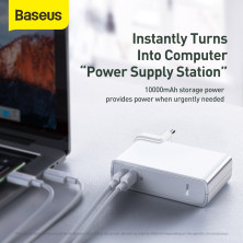 Сетевое зарядное устройство Baseus GaN 2in1 QC3.0+PD3.0 45W USB+Type-C 5A с функцией Павербанка 10000mAh + кабель Type-C 60W 20V/3A 1м Белый