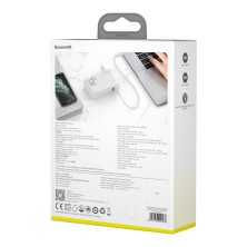 Сетевое зарядное устройство Baseus GaN 2in1 QC3.0+PD3.0 45W USB+Type-C 5A с функцией Павербанка 10000mAh + кабель Type-C 60W 20V/3A 1м Белый