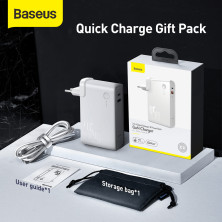Сетевое зарядное устройство Baseus GaN 2in1 QC3.0+PD3.0 45W USB+Type-C 5A с функцией Павербанка 10000mAh + кабель Type-C 60W 20V/3A 1м Белый