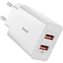 Сетевое зарядное устройство Baseus Speed Mini QC Dual U QC3.0 18W 2USB 3A Белый
