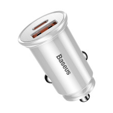 Автомобільний зарядний пристрій Baseus Circular Plastic QC 4.0 + PD3.0 30W USB + Type-C 5A Сріблястий