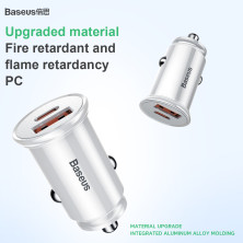 Автомобільний зарядний пристрій Baseus Circular Plastic QC 4.0 + PD3.0 30W USB + Type-C 5A Сріблястий