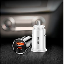 Автомобільний зарядний пристрій Baseus Circular Plastic QC 4.0 + PD3.0 30W USB + Type-C 5A Сріблястий