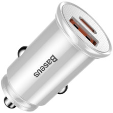 Автомобільний зарядний пристрій Baseus Circular Plastic QC 4.0 + PD3.0 30W USB + Type-C 5A Сріблястий