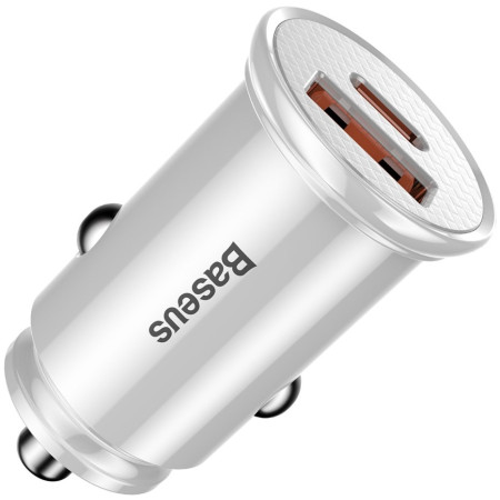 Автомобільний зарядний пристрій Baseus Circular Plastic QC 4.0 + PD3.0 30W USB + Type-C 5A Сріблястий