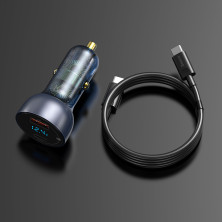 Автомобильное зарядное устройство Baseus Particular Digital QC 4.0+PD3.0 PPS 65W USB + Type-C 5A + Кабель Type-C to Type-C 100W 20V/5A 1м Черный