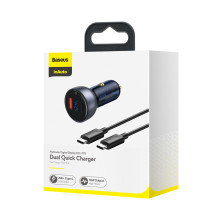 Автомобильное зарядное устройство Baseus Particular Digital QC 4.0+PD3.0 PPS 65W USB + Type-C 5A + Кабель Type-C to Type-C 100W 20V/5A 1м Черный