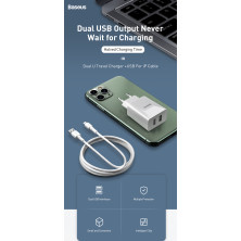 Мережевий зарядний пристрій Baseus Speed Mini Dual U Charger 2USB 2.1A 10.5W + Кабель 2.4A USB to Lightning 1м Білий