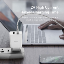 Мережевий зарядний пристрій Baseus Speed Mini Dual U Charger 2USB 2.1A 10.5W + Кабель 2.4A USB to Lightning 1м Білий