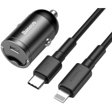 Автомобільний зарядний пристрій Baseus Tiny Star Mini QC 4.0 + PD3.0 30W Type-C 3A + Кабель 18W Type-C to Lightning 1м Сірий