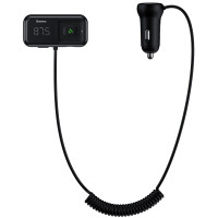 AUX/FM-трансмітер Baseus S-16 MP3 VAW авто адаптер ресивер магнітоли 2USB 3.1A Чорний