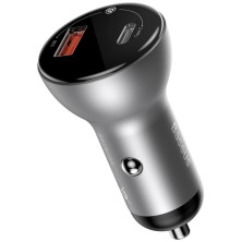 Автомобільний зарядний пристрій Baseus Digital Display QC 4.0 + PD3.0 PPS 45W USB + Type-C 5A Сріблястий
