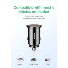 Автомобільний зарядний пристрій Baseus Circular Plastic QC 3.0 30W 2USB 5A Чорний