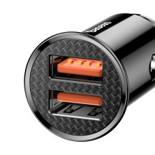 Автомобільний зарядний пристрій Baseus Circular Plastic QC 3.0 30W 2USB 5A Чорний