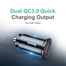 Автомобільний зарядний пристрій Baseus Circular Plastic QC 3.0 30W 2USB 5A Чорний