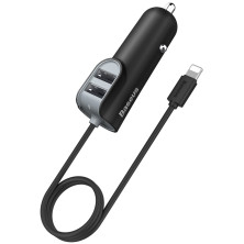 Автомобільний зарядний пристрій Baseus Energy Station 2USB + Кабель Lightning 1м 5.5A Чорний