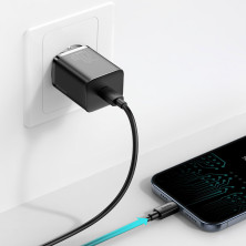 Мережевий зарядний пристрій Baseus Super Si QC PD3.0 20W Type-C 3A + Кабель 2.3A Type-C to Lightning 1м Чорний
