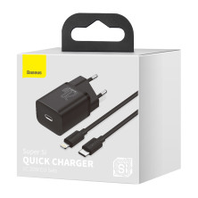Мережевий зарядний пристрій Baseus Super Si QC PD3.0 20W Type-C 3A + Кабель 2.3A Type-C to Lightning 1м Чорний