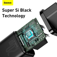 Мережевий зарядний пристрій Baseus Super Si QC PD3.0 20W Type-C 3A + Кабель 2.3A Type-C to Lightning 1м Чорний