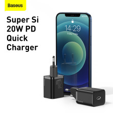 Мережевий зарядний пристрій Baseus Super Si QC PD3.0 20W Type-C 3A + Кабель 2.3A Type-C to Lightning 1м Чорний