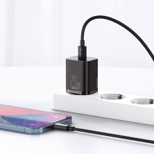Мережевий зарядний пристрій Baseus Super Si QC PD3.0 20W Type-C 3A + Кабель 2.3A Type-C to Lightning 1м Чорний